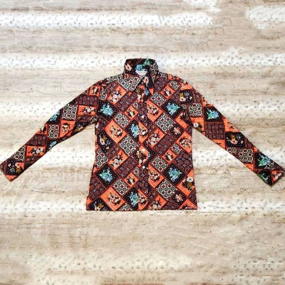 Vintage Coral Floral Disco Shirt - Picture 3 of 5